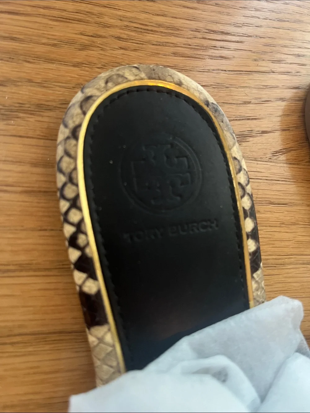 Tory Burch Gold Snake-Print Logo Thong Sandals